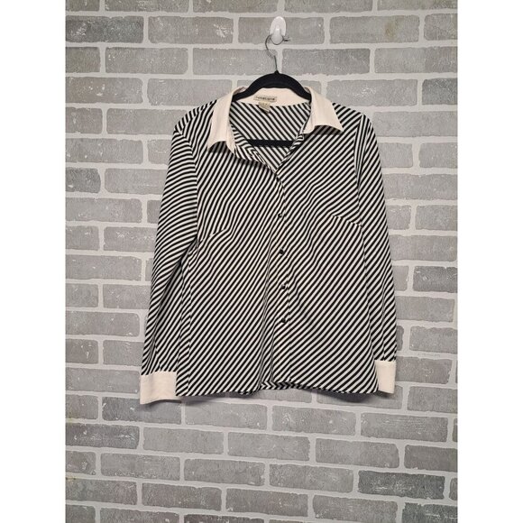 Notations 90s Striped Button Down,Long Sleeve Classic Women Blouse Size Medium - Picture 1 of 10